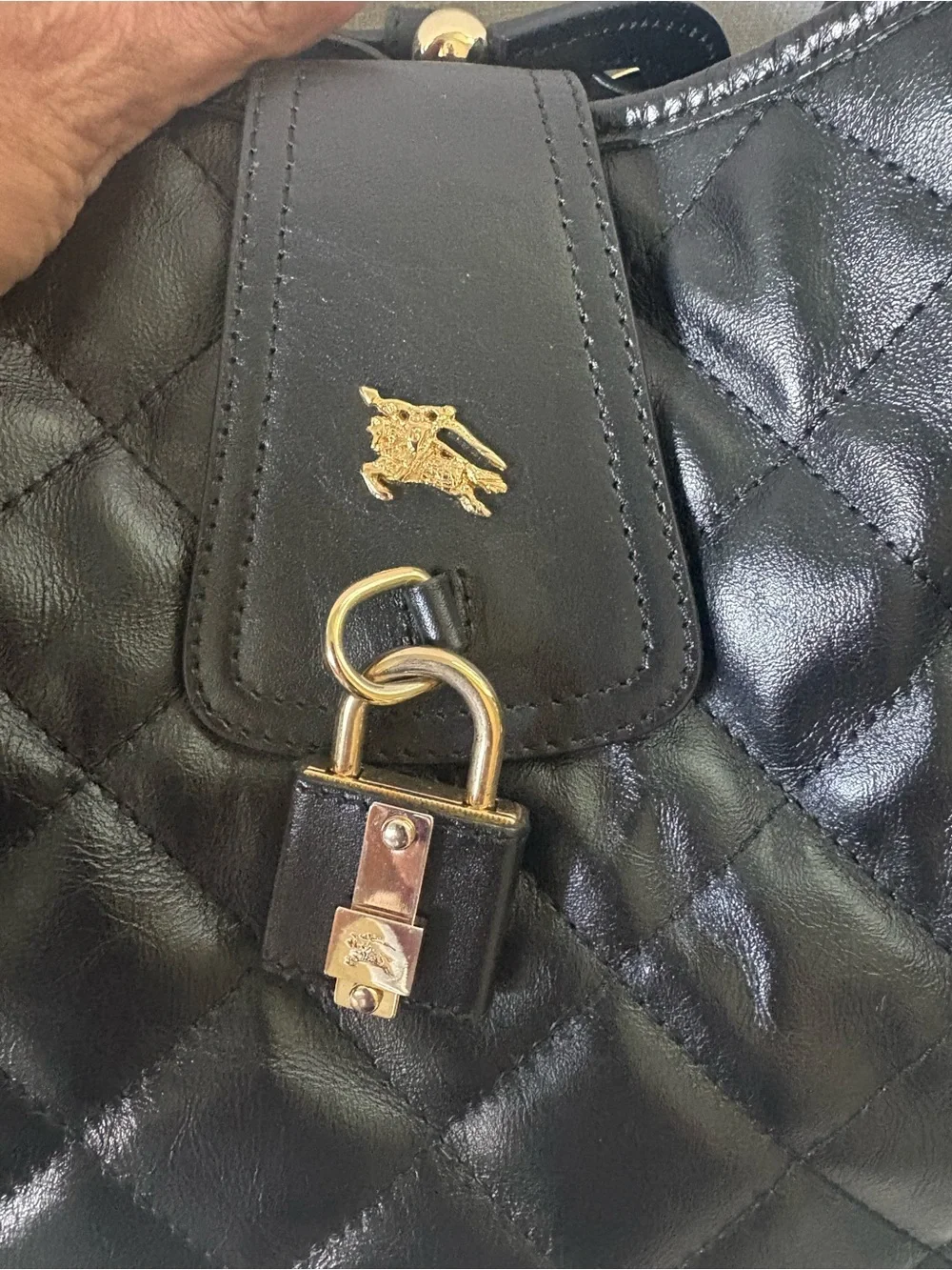 Burberry Black Quilted Leather Shoulder Bag with Gold Hardware